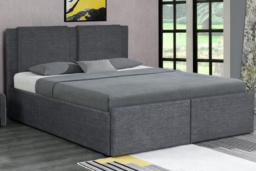 1311DG ​​Gaslift, stof met twee lades, houten opbergruimte, gestoffeerd bedframe
