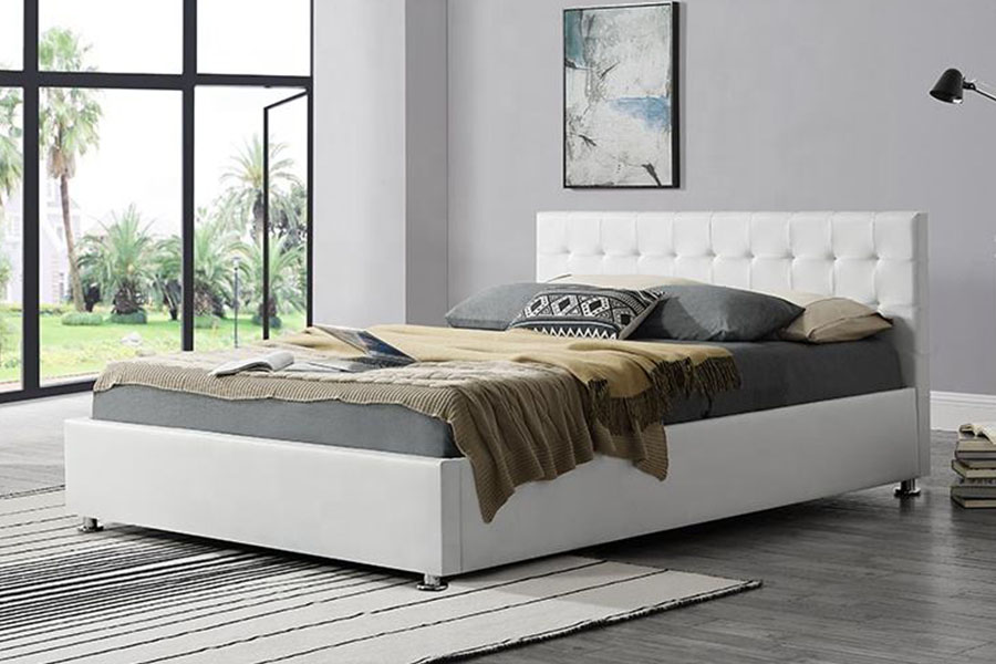 1405G Zwart kunst-PU-leer bedframe met gestoffeerde opbergruimte voor binnen