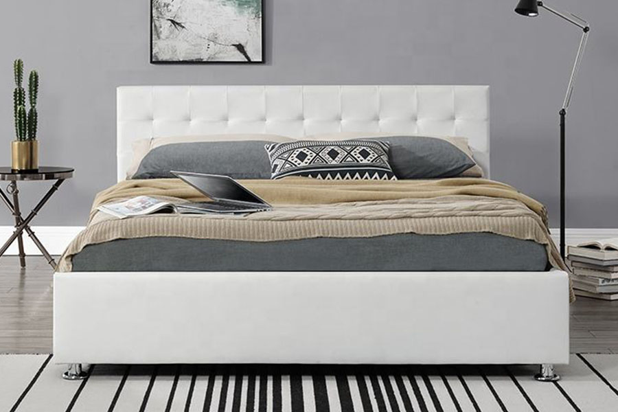 1405G Zwart kunst-PU-leer bedframe met gestoffeerde opbergruimte voor binnen