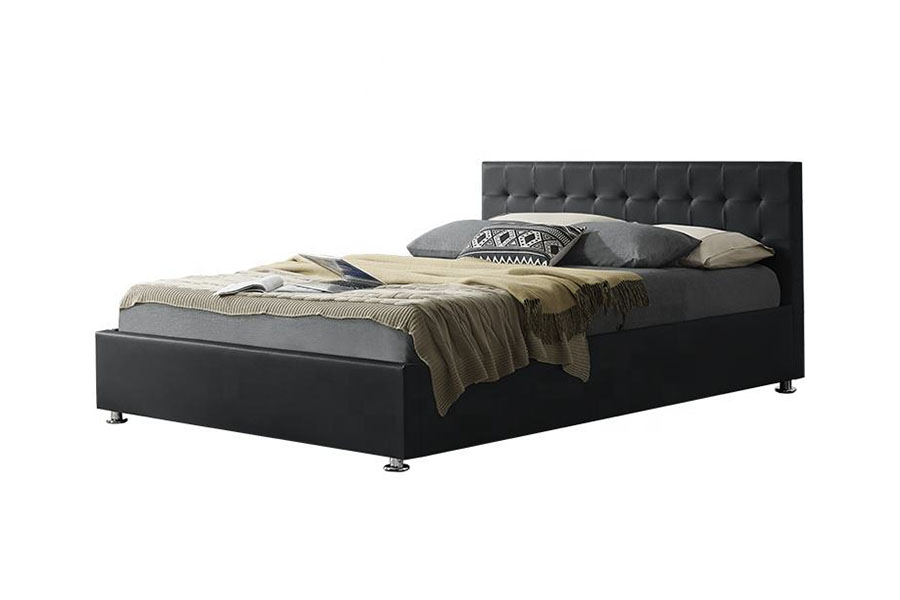1405G Zwart kunst-PU-leer bedframe met gestoffeerde opbergruimte voor binnen