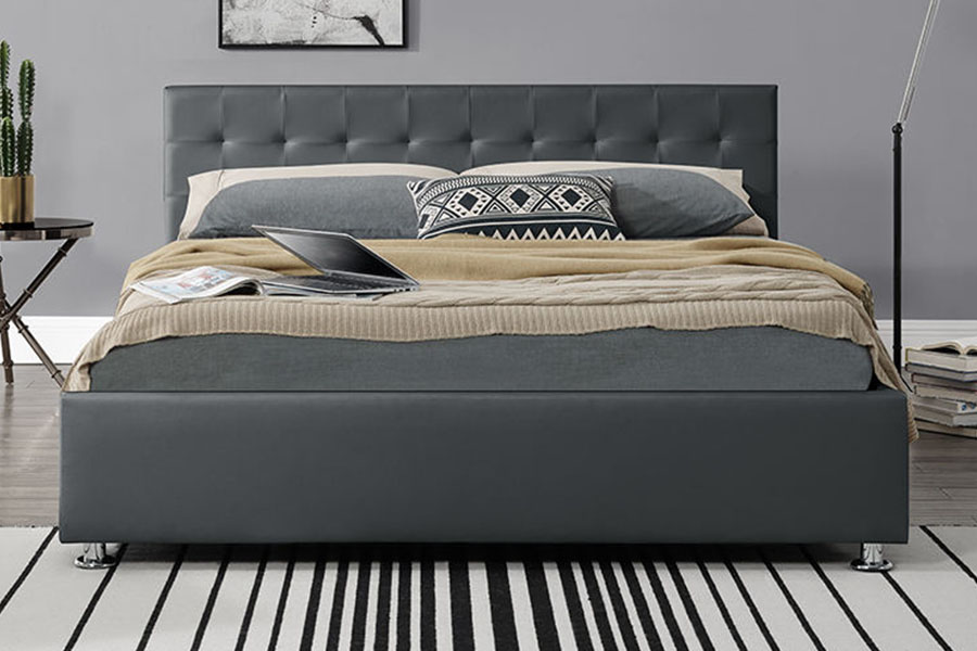 1405G Zwart kunst-PU-leer bedframe met gestoffeerde opbergruimte voor binnen
