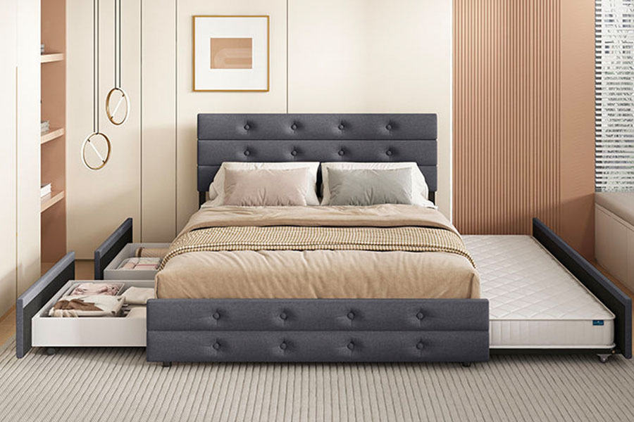 1398G Gaslift met wit leer en houten frame, groothandel gestoffeerd bedframe met opbergruimte