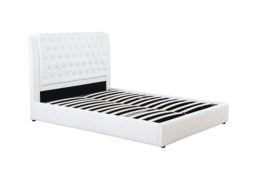 1398G Gaslift met wit leer en houten frame, groothandel gestoffeerd bedframe met opbergruimte