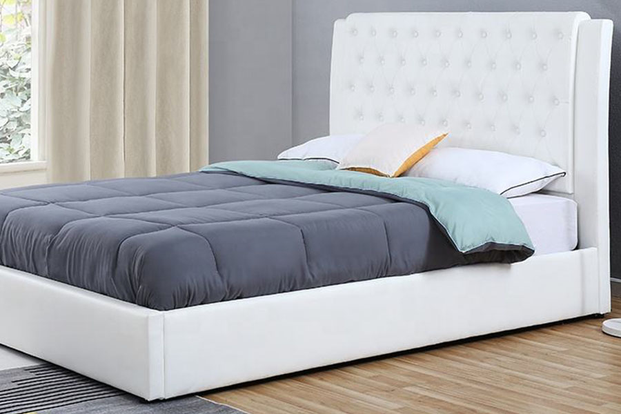 1398G Gaslift met wit leer en houten frame, groothandel gestoffeerd bedframe met opbergruimte
