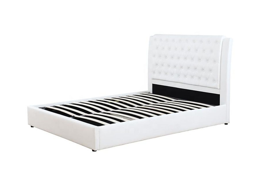 1398G Gaslift met wit leer en houten frame, groothandel gestoffeerd bedframe met opbergruimte