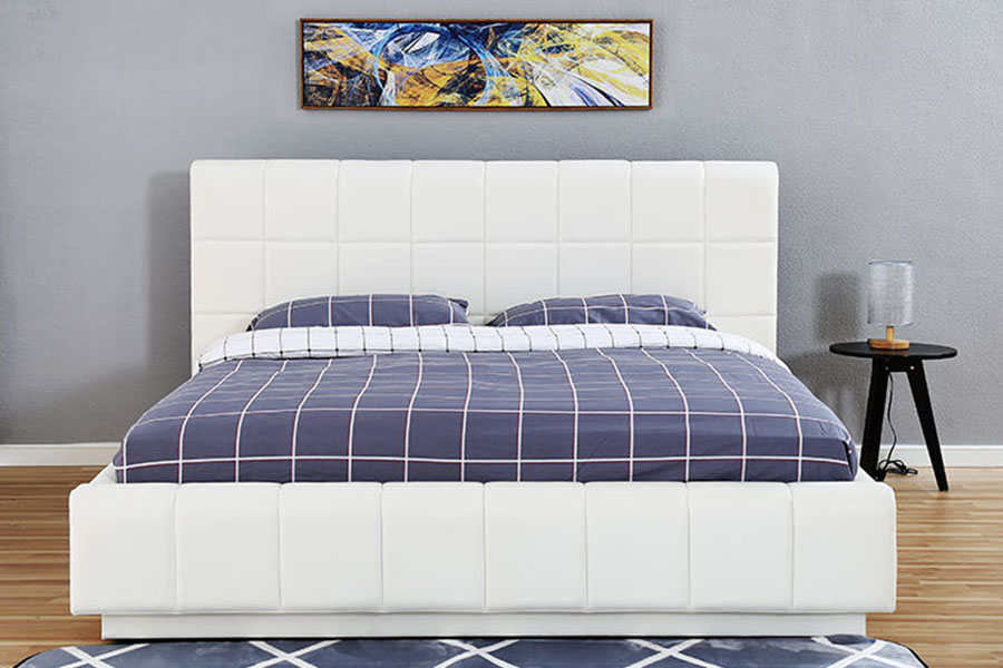 1305G Gestoffeerd bedframe met driezijdige LED-wit-PU-leer opbergruimte voor de slaapkamer