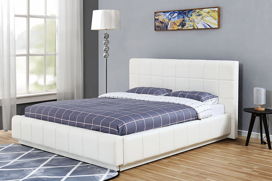 1305G Gestoffeerd bedframe met driezijdige LED-wit-PU-leer opbergruimte voor de slaapkamer
