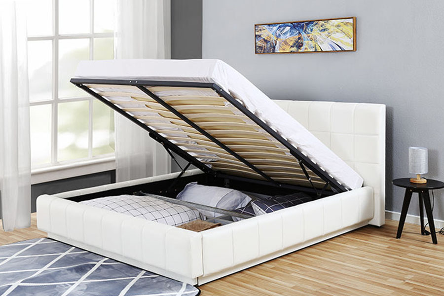 1305G Gestoffeerd bedframe met driezijdige LED-wit-PU-leer opbergruimte voor de slaapkamer