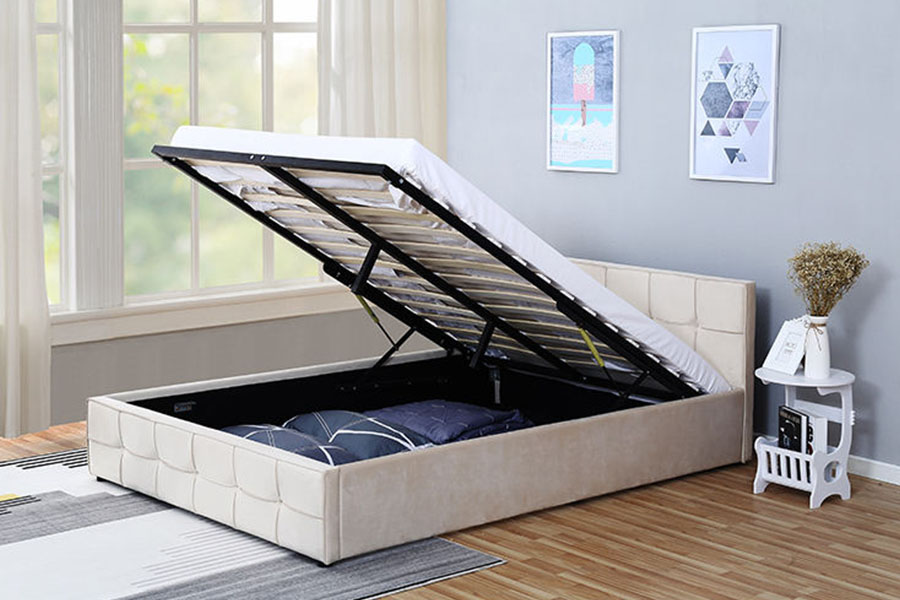 1295G Paneel-hoofdeinde stof Queen gestoffeerd bedframe met opbergruimte