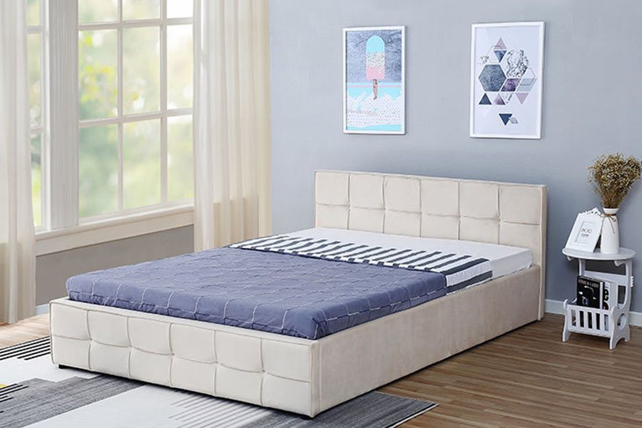 1295G Paneel-hoofdeinde stof Queen gestoffeerd bedframe met opbergruimte