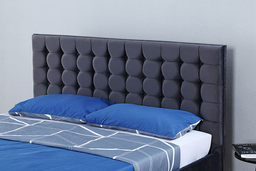 1354G Fluweel getuft paneel massief houten King Ottoman opbergbedframe