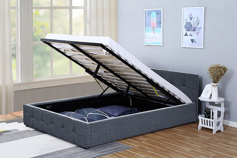 1295G Paneel-hoofdeinde stof Queen gestoffeerd bedframe met opbergruimte