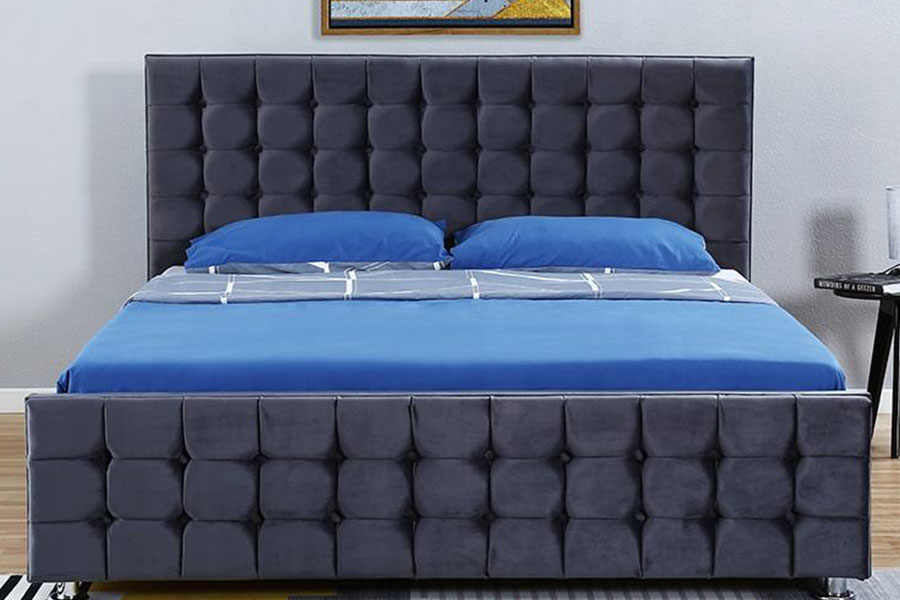 1354G Fluweel getuft paneel massief houten King Ottoman opbergbedframe