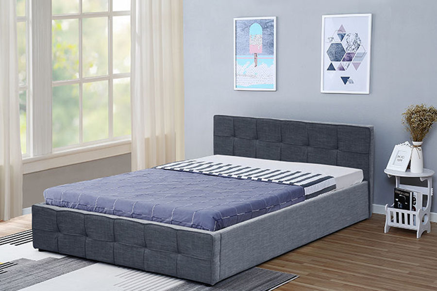 1295G Paneel-hoofdeinde stof Queen gestoffeerd bedframe met opbergruimte