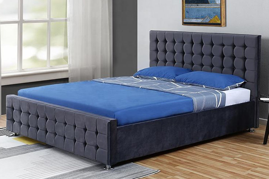 1354G Fluweel getuft paneel massief houten King Ottoman opbergbedframe