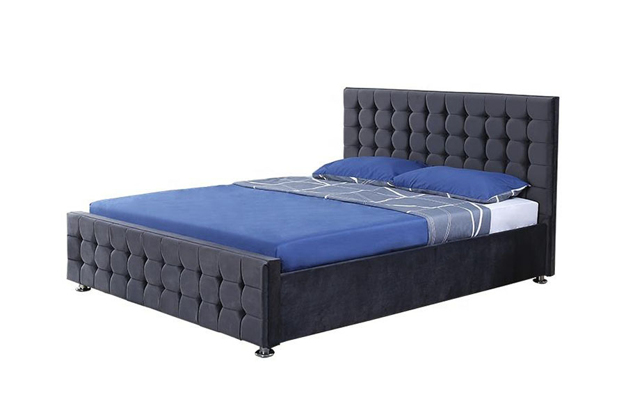 1354G Fluweel getuft paneel massief houten King Ottoman opbergbedframe