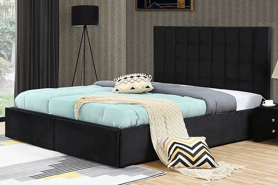 1344DG Kingsize lederen bedframe met gasliftlade en opbergruimte met getufte knopen