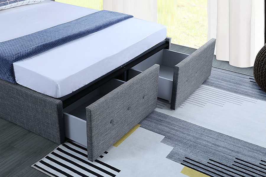 1326DG Queen-opberglade in paneelstijl met gaslift en gestoffeerd bedframe