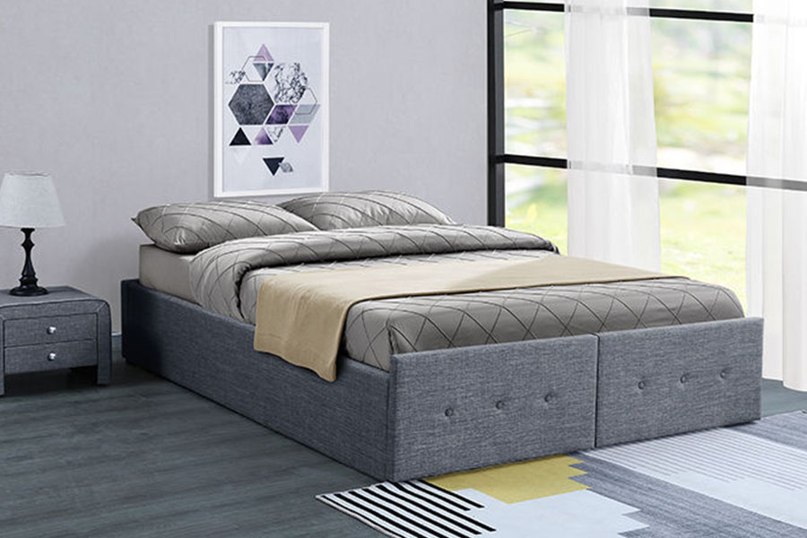 1326DG Queen-opberglade in paneelstijl met gaslift en gestoffeerd bedframe