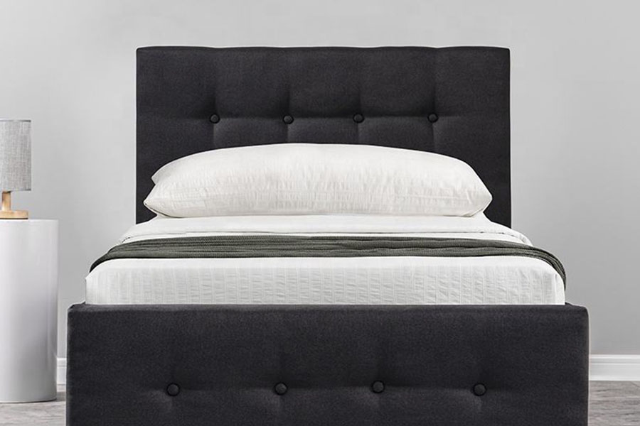 1286G massief houten gestoffeerd eenpersoons bedframe met opbergruimte met getufte knopen