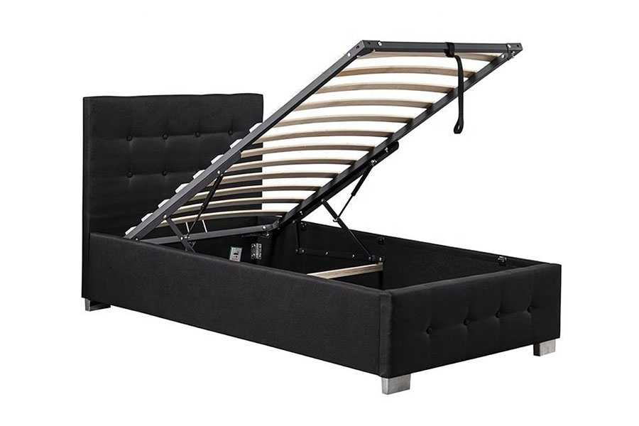 1286G massief houten gestoffeerd eenpersoons bedframe met opbergruimte met getufte knopen
