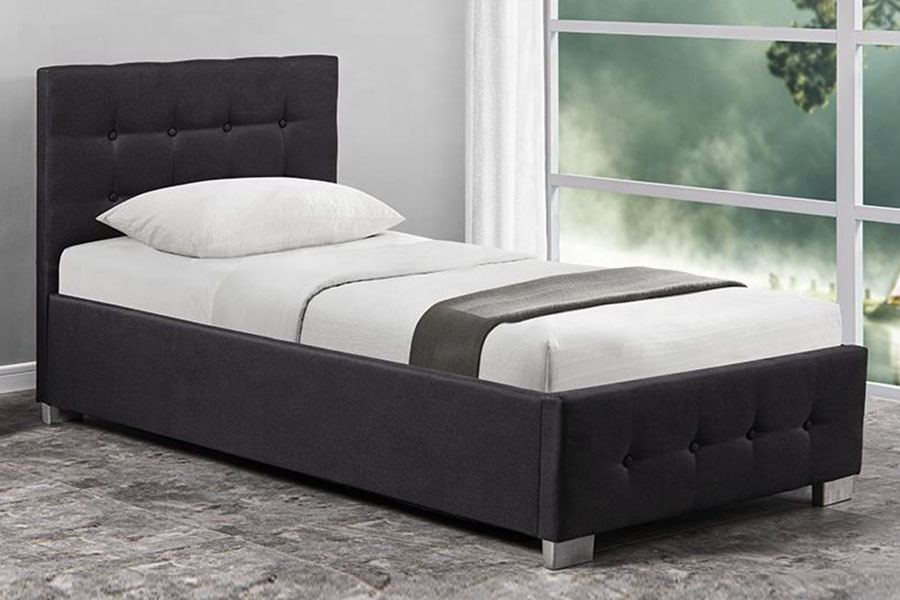 1286G massief houten gestoffeerd eenpersoons bedframe met opbergruimte met getufte knopen