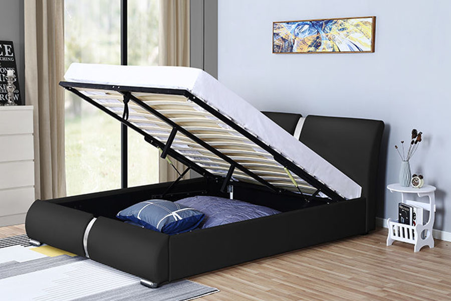 1285G Multi-size kunstleer poef slaapkamer met opbergruimte, gestoffeerd bedframe