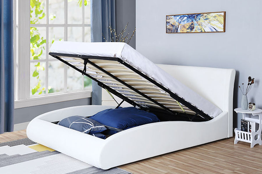 1280G zacht hoofdbord kunstleer met gaslift slaapkamerbedframe met opbergruimte