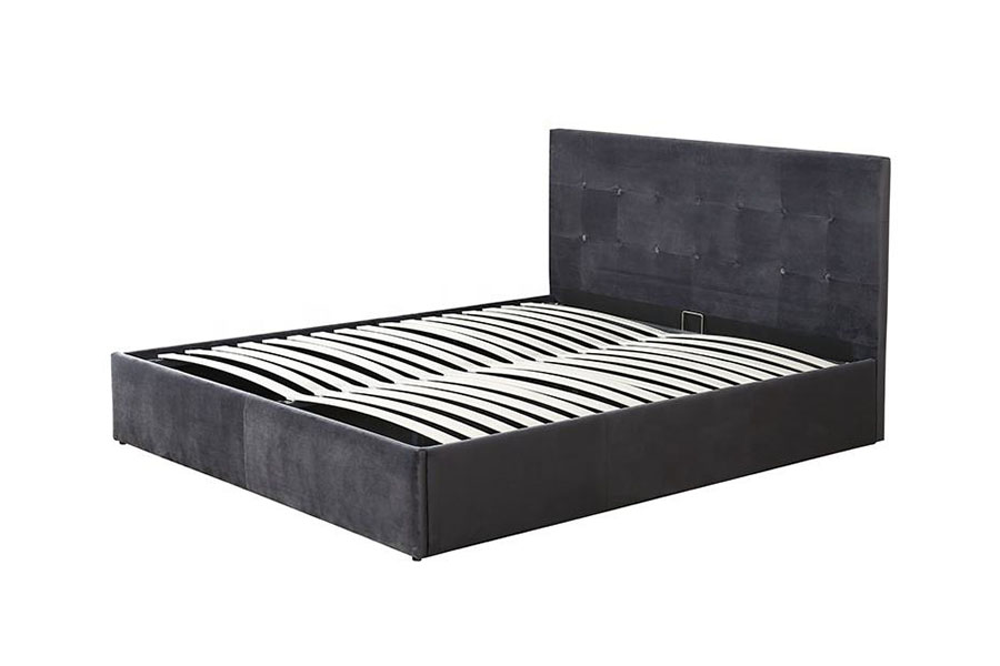 1274G Getuft ruimtebesparend lederen bedframe met hydraulische lift en queensize opbergruimte