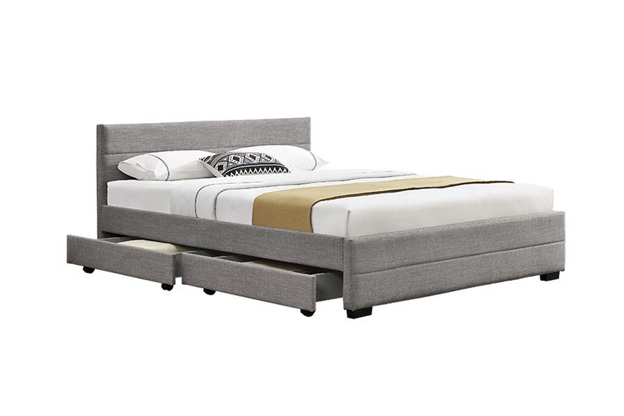 1263D Lichtgrijs zacht lederen houten bedframe met vier lades en opbergruimte