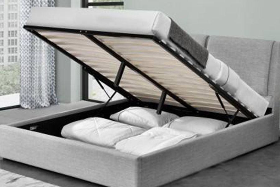 1256G Luxe linnen poef met gaslift, gestoffeerd bedframe