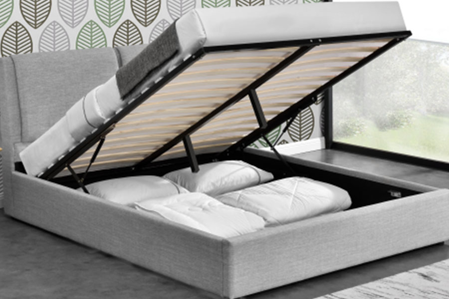 1256G Luxe linnen poef met gaslift, gestoffeerd bedframe