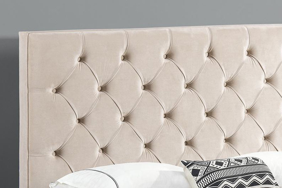 1250G fluwelen hoofdeinde met knoop-hoofdbord, dubbel gestoffeerd bedframe met opbergruimte