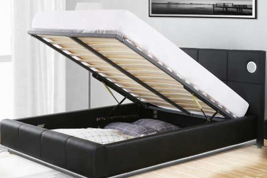 1239-1GS PU-leer LED-muziekluidspreker met gasveerbed met opbergruimte
