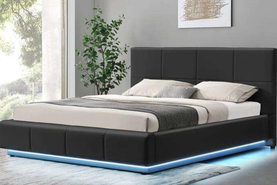 1239-1G Wit kunstleer Ottoman LED-dubbel gestoffeerd bedframe