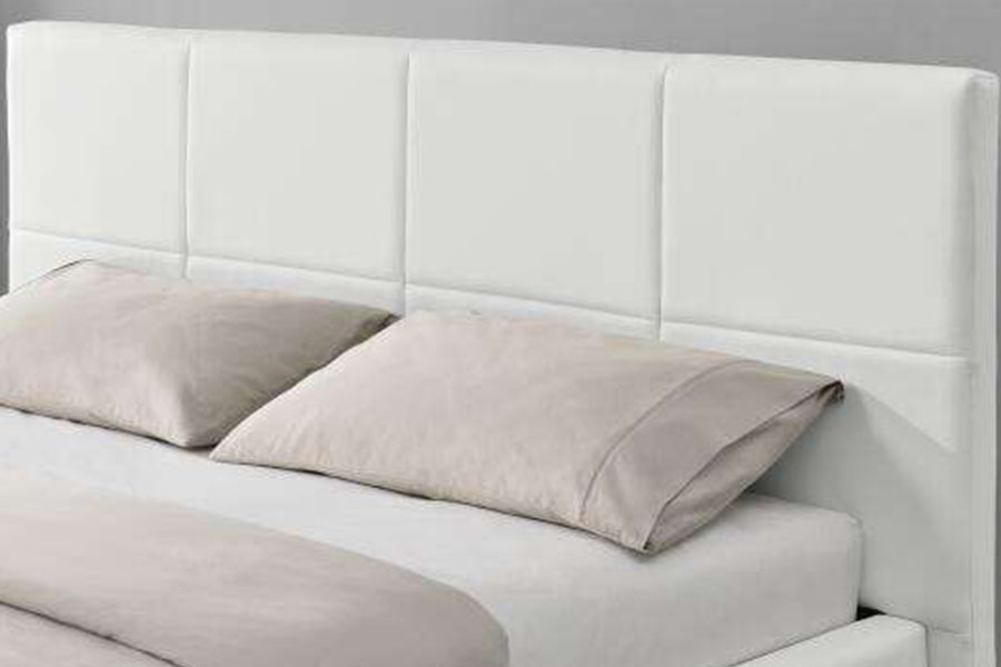 1239-1G Wit kunstleer Ottoman LED-dubbel gestoffeerd bedframe